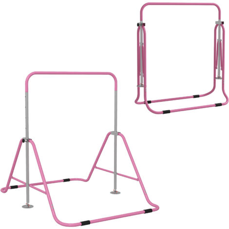 Barre de traction pliante pour enfants 3-8 ans, hauteur réglable en acier, 154x106.2x88.5-128.5cm, rose, idéale pour l'éveil sportif à la maison. (1/5)