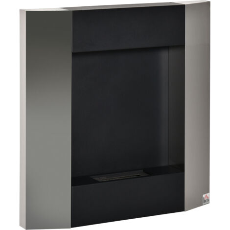 Camino bioéthanol mural, réservoir 0,7 L, couverture 20 m², acier argent/noir, 72x11x72 cm, design moderne, sans fumée, écologique, facile à installer. (1/5)