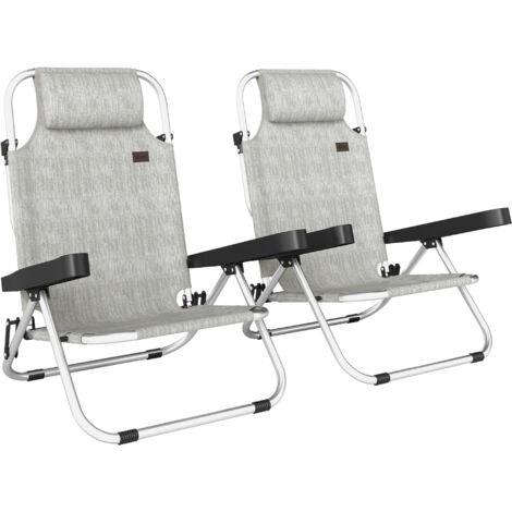 Set de 2 chaises longues pliantes et inclinables en aluminium, 4 positions avec appui-tête, gris, 62x61x80 cm. Fauteuils de jardin légers et réglables, idéals pour extérieur. (1/5)