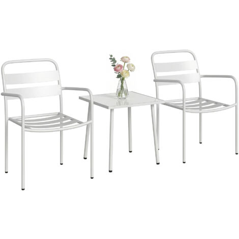 Set Bistrò 3 pièces : table ronde en verre blanc et 2 chaises, mobilier jardin extérieur, ensemble balcon terrasse. (1/5)