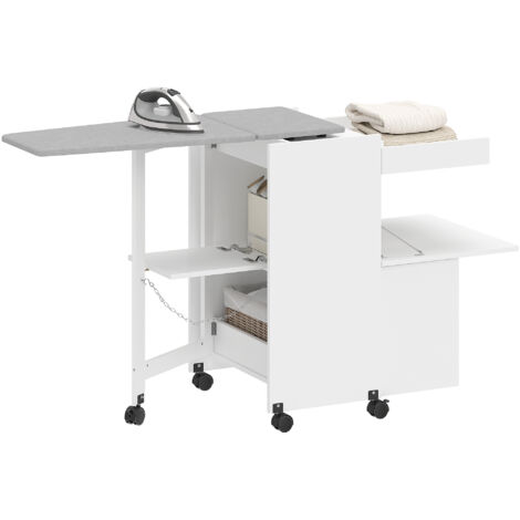 Armadio da stiro pieghevole salvaspazio blanc, avec rangement intégré, meuble repassage pliant blanc, espace de rangement pratique, étagère repassable design moderne. (1/5)