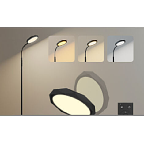 Lampada da terra LED con telecomando, testa girevole, regolazione luminosità e temperatura colore, nero, elegante e moderna. (1/5)
