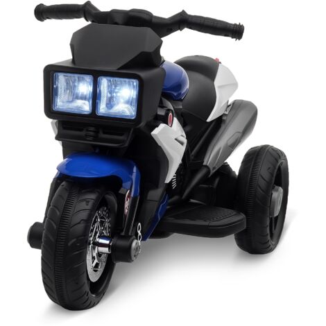 Moto électrique enfant 3-5 ans 6V (max 25 kg), vitesse 3 km/h, tricycle motorisé bébé avec 3 roues, phares LED et effets sonores, bleu et noir, dimensions 86x42x52 cm, jouet idéal pour garçons et fill (1/5)