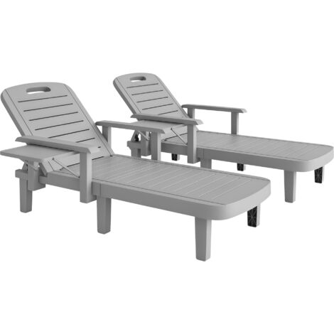 Voici une proposition de titre produit en français (moins de 190 caractères) :

Lot de 2 Transats de Jardin Réglables avec Tablette et Accoudoirs, en Polypropylène, 79x158x88 cm, Gris Clair (1/5)