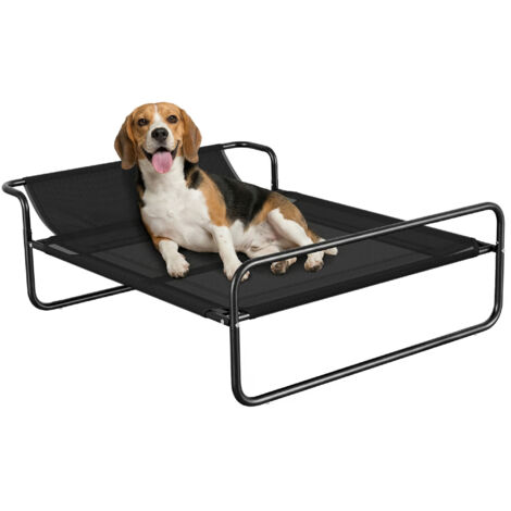 Lettino rialzato per cani con poggiatesta interno ed esterno, 106x81x33 cm, nero, cuccia per animali con supporto ergonomico e struttura elevata. (1/5)