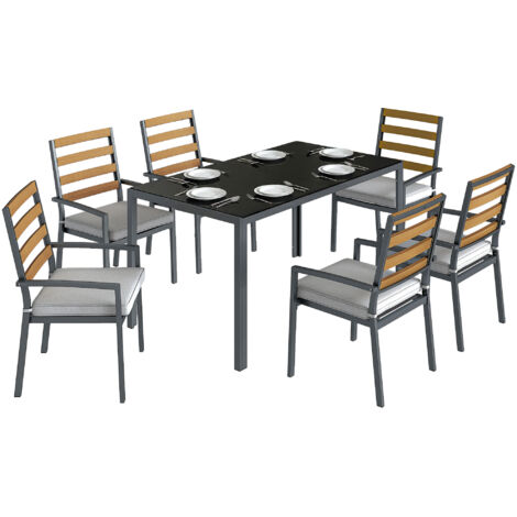 Set de jardin 7 pièces, table et 6 chaises pour repas en extérieur, mobilier noir élégant pour terrasse et balcon, résistant aux intempéries. (1/5)