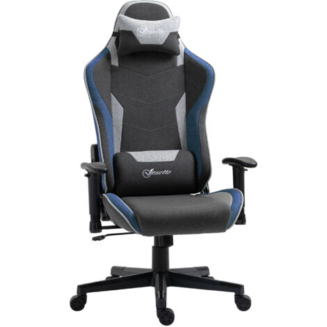 Chaise de Gaming Inclinable à 150° avec Fonction Bascule, Tissu Aspect Lin, 66x53x128-138 cm, Gris (1/5)