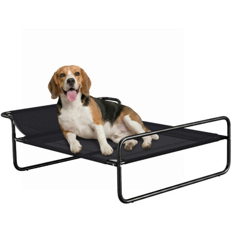 Lettino rialzato per cani piccoli e medi, con cuscino e poggiatesta, ideale per esterno. Dimensioni 91x69x29 cm, colore nero. Perfetto cuccia da giardino o terrazzo. (1/5)