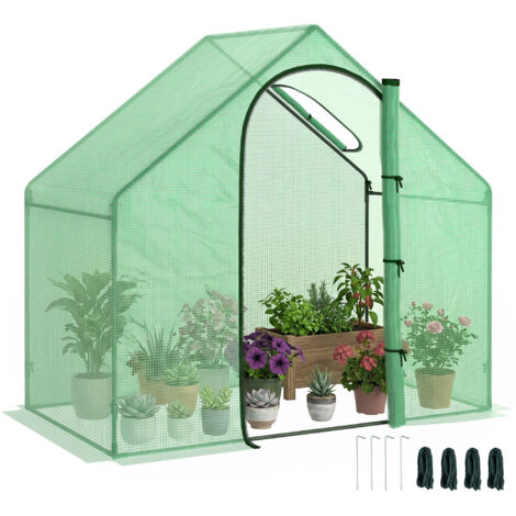 Serra da giardino 180x100x168 cm verde con porta a cerniera e presa d’aria, 4 funi e paletti inclusi, abri de jardin pliable, grand tunnel de culture pour plantes, serre polyvalente extérieure. (1/5)
