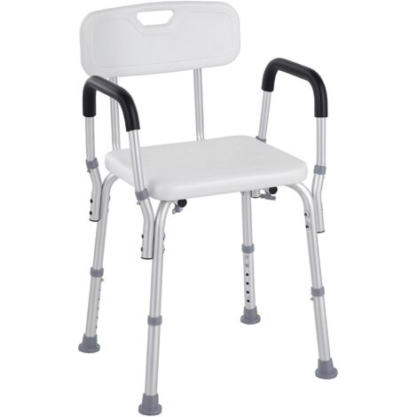 Chaise de douche en aluminium réglable en hauteur, pieds antidérapants, 51,5x51,5x71-84cm, blanc - Siège de bain sécurisé, pliable, léger, pour personnes âgées ou handicapées. (1/5)