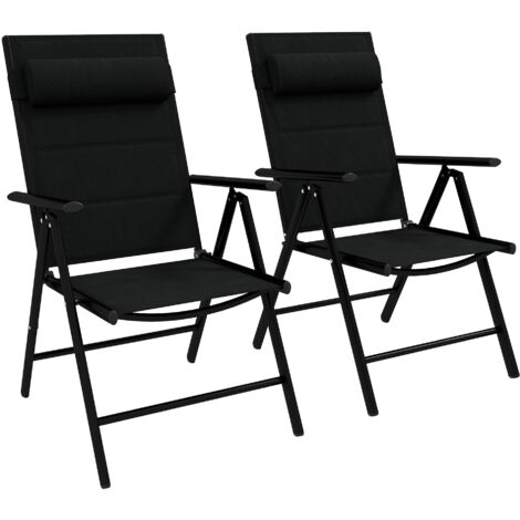 Set de 2 chaises pliantes inclinables avec appui-tête, cadre en aluminium et polyester, dimensions 54x67x108 cm, couleur noire, idéales pour camping et extérieur. (1/5)