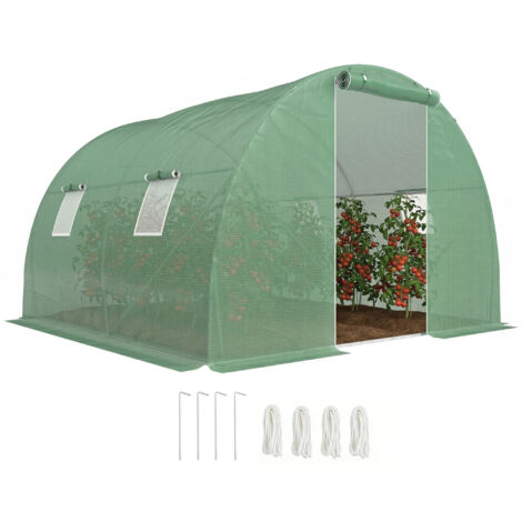 Serre tunnel extérieur 3x3x2m avec bâche PE verte, porte à charnière, 4 fenêtres, abri de jardin pour plantes, serre de culture légère et résistante. (1/5)