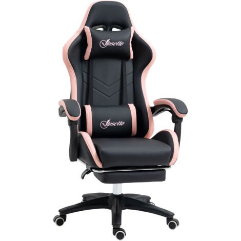 Sedia da Gaming regolabile in altezza, 65x65x121-129 cm, rosa e nero, con poggiatesta imbottito per comfort e supporto ergonomico. (1/5)