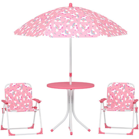 Table de Pique-Nique Enfant avec Parasol Rose, Set Table et Chaises pour Jardin, Mobilier Enfant Extérieur, Jeux d'Extérieur, Idée Cadeau Fille.