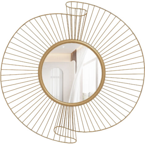 Specchio da Parete Rotondo con Strisce in Metallo e Design Plissettato, 60x60 cm, Oro (1/5)