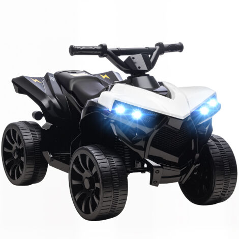 Quad électrique enfant ATV 6V batterie rechargeable, phares LED musique, blanc, pour enfants 3-6 ans, véhicule tout-terrain électrique.