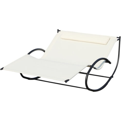 Chaise Longue 2 Places, Sdraio Jardin Métal Texteline, 140x200x36-88cm, Blanc Crème, Fauteuil Balançoire Extérieur, Détente et Repos. (1/5)