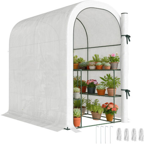 Armoire de Jardin Métal avec Étagères à 2 Niveaux et Porte Enroulable, Rangement Extérieur Résistant, 123x187x189 cm, Blanc. (1/5)