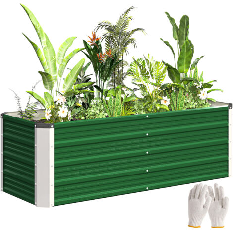 Jardin surélevé sans fond, 2 zones de culture, acier vert 125x47x44 cm, bac potager extérieur, carré potager métal, lit de jardin sur pieds. (1/5)