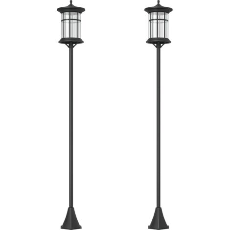 Lot de 2 lampadaires solaires LED étanches, autonomie 6h, piquet de fixation terre acier inoxydable et ABS, 23,5x23,5x184 cm, noir, éclairage extérieur jardin (1/5)