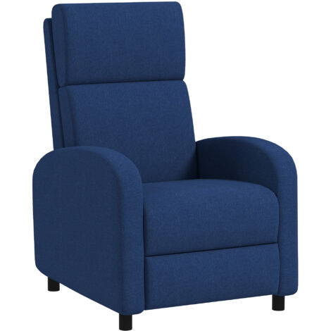 Poltrona relax reclinabile manualmente a 160° con poggiapiedi in tessuto blu, comoda e stabile per soggiorno e lettura. (1/5)