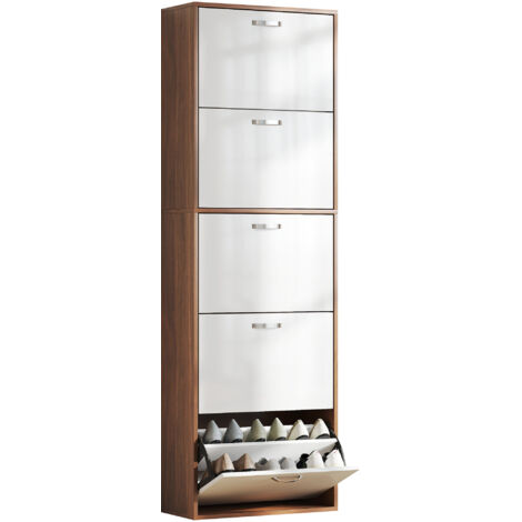 Scarpiera Slim a 5 Livelli con 2 Ripiani per Livello, in MDF, 60x28x189 cm, Bianco e Marrone (1/5)