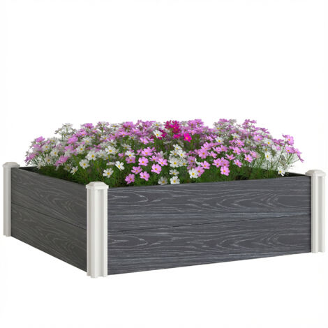 Lit de Jardin en Vinyle avec Fond Ouvert et Design Emboîtable, 102x102x33 cm, Gris Anthracite. (1/5)