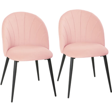 Set de 2 chaises de salle à manger rembourrées, dossier coquille en velours rose, dimensions 52x55x79 cm, élégantes et confortables. (1/5)