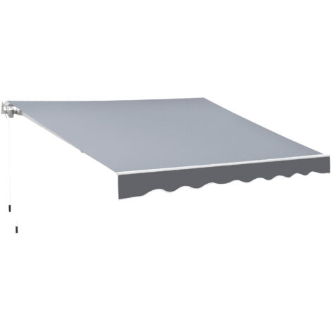 Tende da sole avvolgibile manualmente in alluminio e poliestere, 2.5x2 m, grigio e bianco - store da giardino, terrazza, balcone, protezione solare, resistente agli UV, pieghevole, esterno. (1/5)
