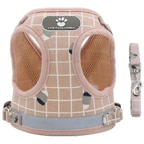 Promenade extérieure harnais chien réfléchissant, gilet réfléchissant pour animal, laisse facile à contrôler, taille M rose, harnais marche sécurité. (1/4)