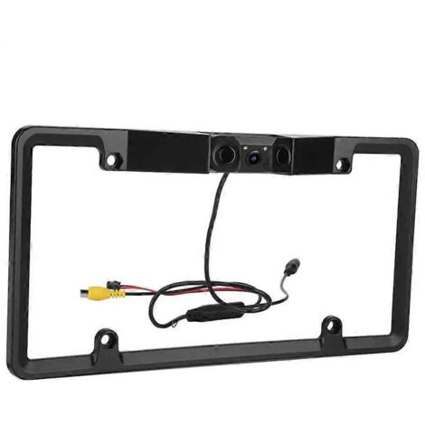Voiture caméra de recul 3 en 1, cadre de plaque d'immatriculation avec moniteur, capteurs de stationnement et radars de marche arrière. (1/4)