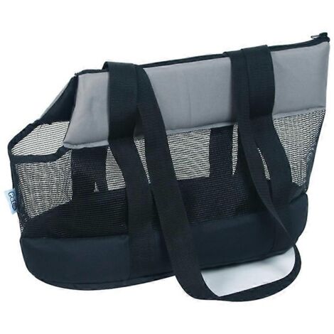 Sac de transport pour chat portable, grand format, grille en maille, laisse de sécurité intégrée, noir, taille S, capacité spacieuse. (1/4)
