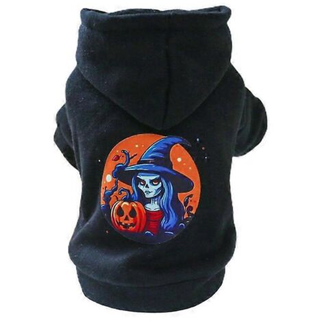 Voici une proposition de titre produit en français, optimisé pour le référencement sur ManoMano :
Sweat à capuche chien Halloween sorcière imprimé, pull manteau chaud petit chien, vêtement chien tail (1/4)