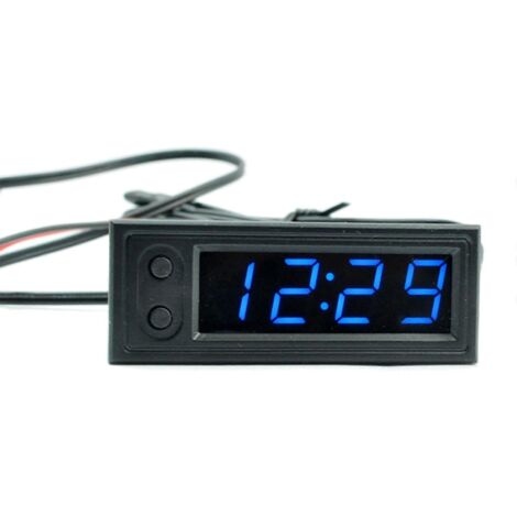 Thermomètre voltmètre horloge LED 12V voiture, jauge numérique 3 en 1, affichage digital, indicateur de tension batterie, compteur auto électronique. (1/4)