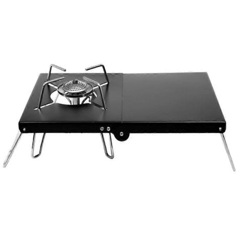 Table support pliable pour réchaud de camping, support anti-vent avec bracket, idéal pour randonnée et pique-nique en extérieur, station de cuisson pliante robuste. (1/4)