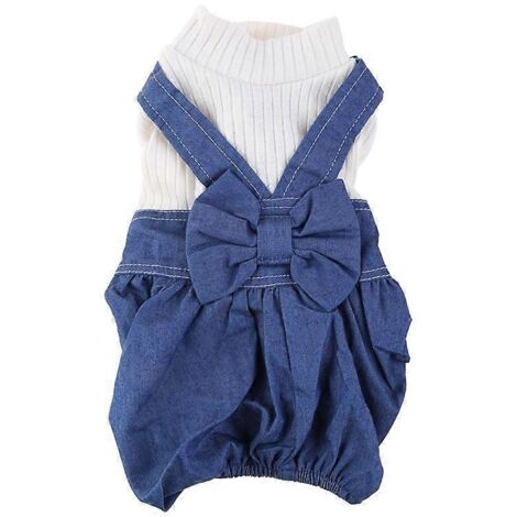 Tenue décontractée en jean pour chien avec nœud papillon, salopette pour petits et moyens chiens, cadeau pour animaux domestiques, taille XL, style denim. (1/4)