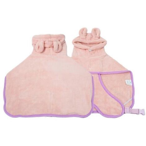 Sèche-rapide peignoir chat chien capuche, serviette bain absorbante douce pour animaux de compagnie, rose taille L, accessoires pour pets. (1/4)