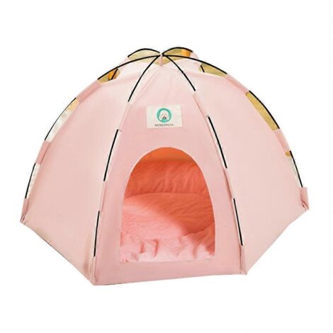 Tente de camping pour chien et chat, tipi pour animaux domestiques, lit démontable pour repos en extérieur, taille S, rose. (1/4)