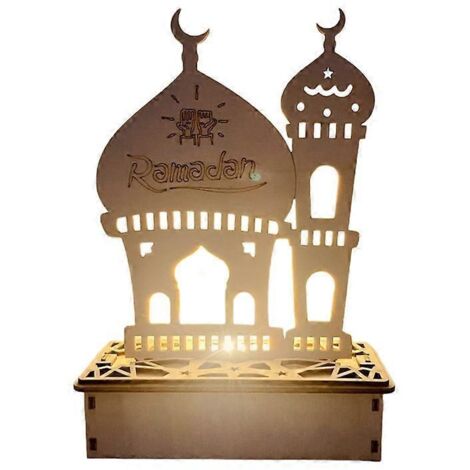 Suspension en bois pour l'Aïd, croissant de lune en bois avec lumière LED, décoration artisanale ajourée pour palais et famille, modèle 4. (1/4)