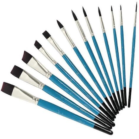 12 pinceaux en nylon pour acrylique, huile, gouache et aquarelle – lot de 12 brosses à poils synthétiques pour peinture artistique et loisirs créatifs. (1/4)