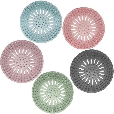 5 Filtres d'évacuation en TPE souple, protège-drain anti-cheveux pour salle de bain, baignoire, douche et évier. Lot de 5. (1/4)