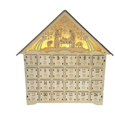 Calendrier de l'Avent Maison Lumineuse avec 24 Tiroirs, Sapin de Noël et Rennes Illuminés (1/4)