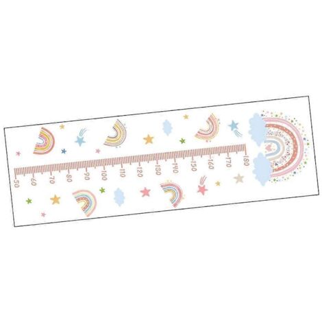 Décor mural arc-en-ciel cartoon avec mètre de croissance pour chambre enfant, autocollant amovible hauteur évolutive. (1/4)