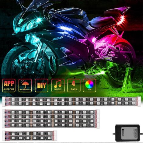 Kit Lumière LED Moto RGB, IP68 Étanche, Commande APP, Décoration Illusion Moto, Éclairage d'Ambiance Personnalisé. (1/4)