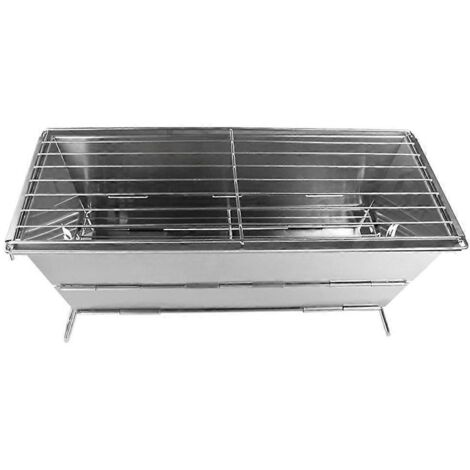 Grill Barbecue pliable portable en acier inoxydable 430, réchaud de camping BBQ pliant, cuisinière extérieure légère pour randonnée et pique-nique. (1/4)