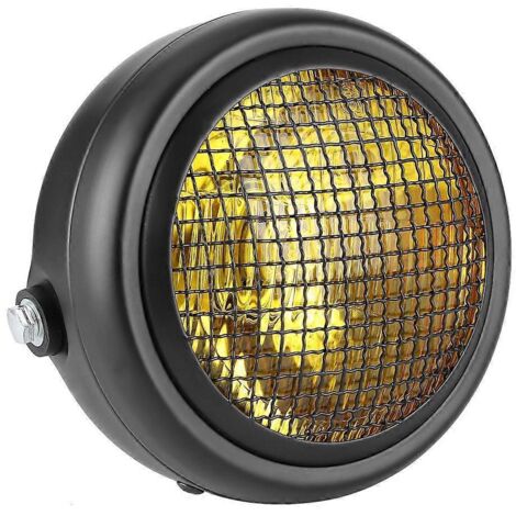 7" 55W Phare Moto Rétro Style Halogène, Lentille Jaune Haute Luminosité, Lampe de Tête pour Moto Grill. (1/4)