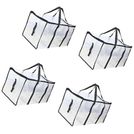 Lot de 4 sacs de rangement transparents pour déménagement, économiseurs d'espace avec poignées et fermetures éclair. (1/4)