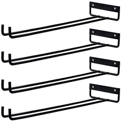 Lot de 3 étagères suspendues pour verres à vin, rangement mural pour accessoires de cuisine, présentoir à verres tige pour décoration intérieure, support de cave à vin. (1/4)