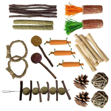 Hamster et petit animal jouet en bois – Set de soin molaire pour rongeurs, jouet d'exercice naturel et ludique. (1/4)
