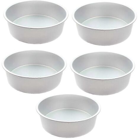 Lot de 5 moules à gâteau ronds en alliage d'aluminium, idéal pour cuisson de pizzas et gâteaux. (1/4)